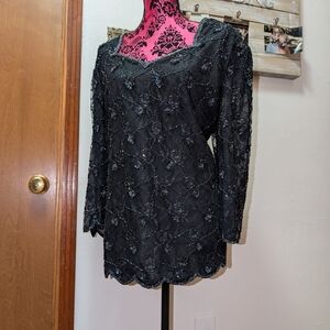 Black Lace Beaded Women's Blouse